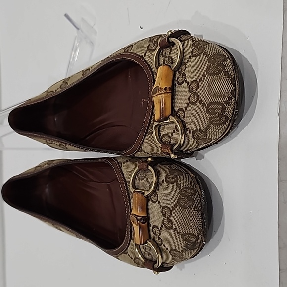 Gucci women flats brown canvas GG signature Horsebit size 9B - Picture 13 of 14